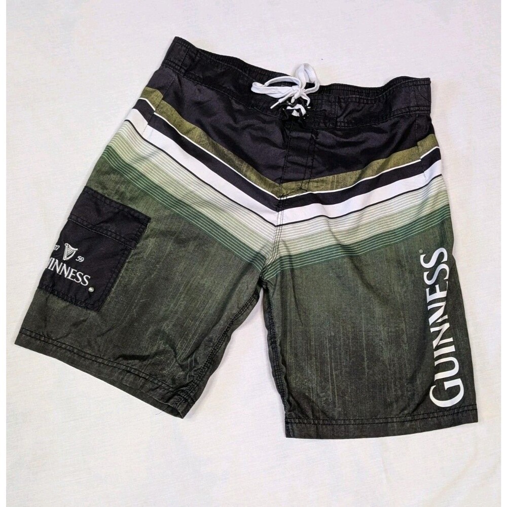 Guiness Black Green Cargo Pocket Lined Board Shorts Men's Medium
